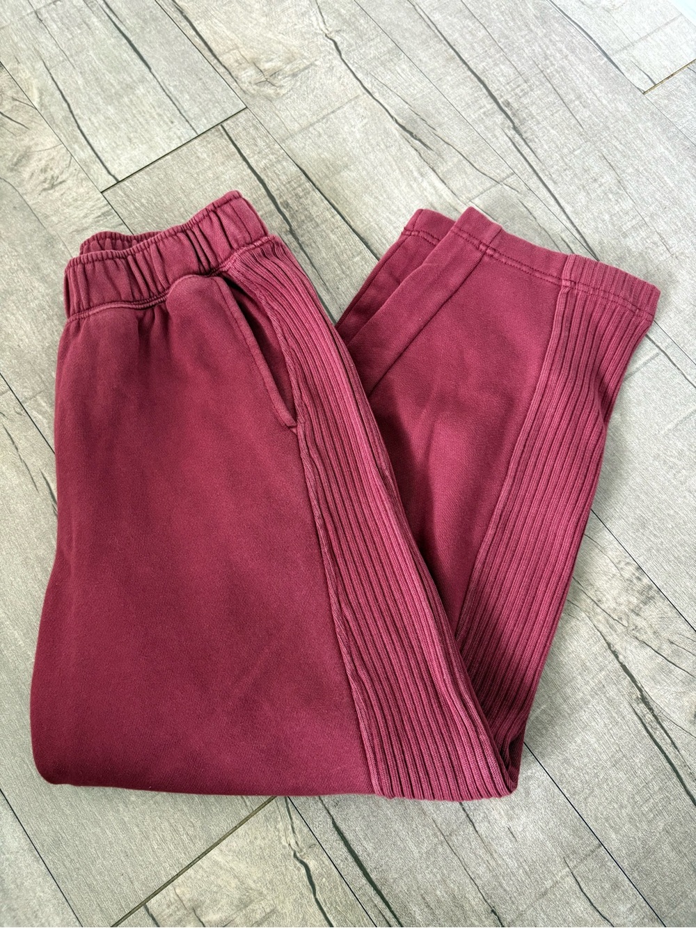 aerie Burgundy Rib-Panel Straight Leg Joggers